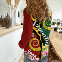 Melanesian Vanuatu Tribal Boar Tusk Women Casual Shirt Tropical Plants and Namele Motifs - Polynesian Pride