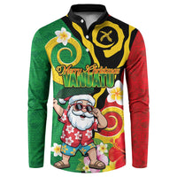 Vanuatu Christmas Button Sweatshirt Funny Santa with Namele and Boar Tusk Tribal - Polynesian Pride