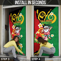 Vanuatu Christmas Door Cover Funny Santa with Namele and Boar Tusk Tribal - Polynesian Pride
