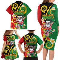 Vanuatu Christmas Family Matching Long Sleeve Bodycon Dress and Hawaiian Shirt Funny Santa with Namele and Boar Tusk Tribal - Polynesian Pride