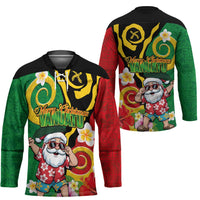 Vanuatu Christmas Hockey Jersey Funny Santa with Namele and Boar Tusk Tribal - Polynesian Pride