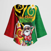 Vanuatu Christmas Kimono Sleeve Blouse Funny Santa with Namele and Boar Tusk Tribal - Polynesian Pride