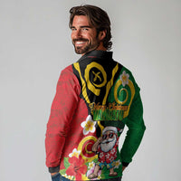 Vanuatu Christmas Long Sleeve Polo Shirt Funny Santa with Namele and Boar Tusk Tribal - Polynesian Pride