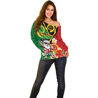 Vanuatu Christmas Off Shoulder Sweater Funny Santa with Namele and Boar Tusk Tribal - Polynesian Pride
