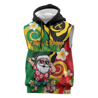 Vanuatu Christmas Sleeveless Hoodie Funny Santa with Namele and Boar Tusk Tribal LT03 Green - Polynesian Pride