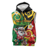 Vanuatu Christmas Sleeveless Zip Hoodie Funny Santa with Namele and Boar Tusk Tribal - Polynesian Pride