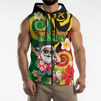 Vanuatu Christmas Sleeveless Zip Hoodie Funny Santa with Namele and Boar Tusk Tribal - Polynesian Pride