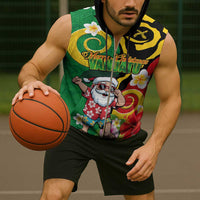 Vanuatu Christmas Sleeveless Zip Hoodie Funny Santa with Namele and Boar Tusk Tribal - Polynesian Pride