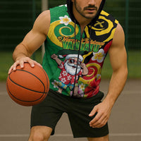 Vanuatu Christmas Sleeveless Zip Hoodie Funny Santa with Namele and Boar Tusk Tribal - Polynesian Pride
