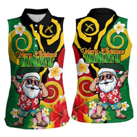 Vanuatu Christmas Women Sleeveless Polo Shirt Funny Santa with Namele and Boar Tusk Tribal - Polynesian Pride