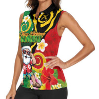 Vanuatu Christmas Women Sleeveless Polo Shirt Funny Santa with Namele and Boar Tusk Tribal - Polynesian Pride