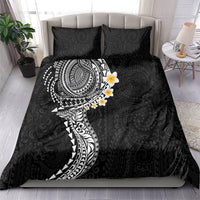 Hawaiian Tribal Tattoo and Plumeria Bedding Set Polynesian Pattern Black Color