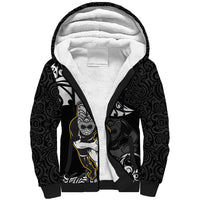 New Zealand Rugby Sherpa Hoodie Maori Warrior Rugby Silver Fern Tribal Pattern LT03 Unisex Black - Polynesian Pride