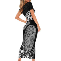 New Zealand Rugby Short Sleeve Bodycon Dress Maori Warrior Rugby Silver Fern Tribal Pattern LT03 - Polynesian Pride