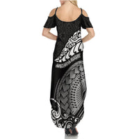 New Zealand Rugby Summer Maxi Dress Maori Warrior Rugby Silver Fern Tribal Pattern LT03 - Polynesian Pride