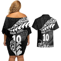 Custom New Zealand Rugby Couples Matching Off Shoulder Short Dress and Hawaiian Shirt Maori Warrior Rugby Silver Fern Tribal Pattern LT03 - Polynesian Pride
