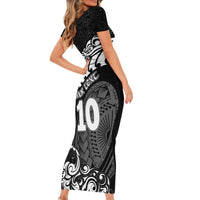 Custom New Zealand Rugby Short Sleeve Bodycon Dress Maori Warrior Rugby Silver Fern Tribal Pattern LT03 - Polynesian Pride