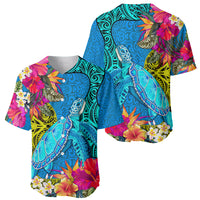 Polynesian Baseball Jersey The Turtle Jung Flower with Maori Pattern Ethnic Style LT03 - Polynesian Pride