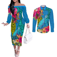 polynesian-couples-matching-off-the-shoulder-long-sleeve-dress-and-long-sleeve-button-shirts-the-turtle-jung-flower-with-maori-pattern-ethnic-style