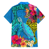 Polynesian Family Matching Off Shoulder Maxi Dress and Hawaiian Shirt The Turtle Jung Flower with Maori Pattern Ethnic Style LT03 - Polynesian Pride