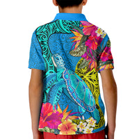 Polynesian Kid Polo Shirt The Turtle Jung Flower with Maori Pattern Ethnic Style LT03 - Polynesian Pride