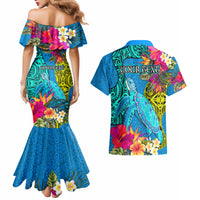 Custom Polynesian Couples Matching Mermaid Dress and Hawaiian Shirt The Turtle Jung Flower with Maori Pattern Ethnic Style LT03 - Polynesian Pride