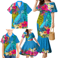 Custom Polynesian Family Matching Mermaid Dress and Hawaiian Shirt The Turtle Jung Flower with Maori Pattern Ethnic Style LT03 - Polynesian Pride