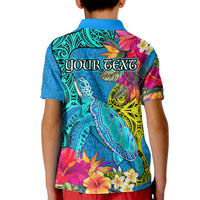 Custom Polynesian Kid Polo Shirt The Turtle Jung Flower with Maori Pattern Ethnic Style LT03 - Polynesian Pride
