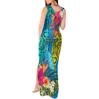 Custom Polynesian Tank Maxi Dress The Turtle Jung Flower with Maori Pattern Ethnic Style LT03 - Polynesian Pride