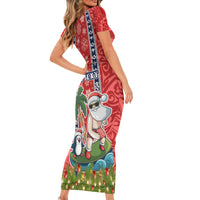 Custom Hawaii Christmas Family Matching Short Sleeve Bodycon Dress and Hawaiian Shirt The Santa Surfing Hawaii Xmas Style LT03 - Polynesian Pride