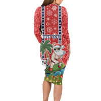 Custom Hawaii Christmas Long Sleeve Bodycon Dress The Santa Surfing Hawaii Xmas Style LT03 - Polynesian Pride