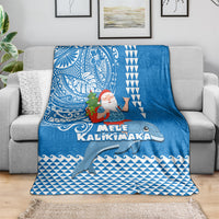 Hawaii Mele Kalikimaka Blanket Santa Riding The DolPhin Mix Kakau Pattern Blue Style LT03 - Polynesian Pride