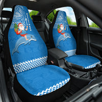 Hawaii Mele Kalikimaka Car Seat Cover Santa Riding The DolPhin Mix Kakau Pattern Blue Style LT03 One Size Blue - Polynesian Pride