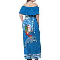 Hawaii Mele Kalikimaka Family Matching Off Shoulder Maxi Dress and Hawaiian Shirt Santa Riding The DolPhin Mix Kakau Pattern Blue Style LT03 - Polynesian Pride