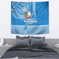 Hawaii Mele Kalikimaka Tapestry Santa Riding The DolPhin Mix Kakau Pattern Blue Style LT03 - Polynesian Pride