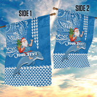 Custom Hawaii Mele Kalikimaka Garden Flag Santa Riding The DolPhin Mix Kakau Pattern Blue Style LT03 - Polynesian Pride