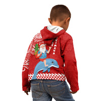 Hawaii Mele Kalikimaka Kid Hoodie Santa Riding The DolPhin Mix Kakau Pattern Red Style LT03 - Polynesian Pride