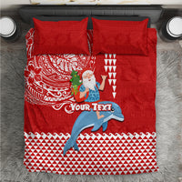 Custom Hawaii Mele Kalikimaka Bedding Set Santa Riding The DolPhin Mix Kakau Pattern Red Style LT03 Red - Polynesian Pride