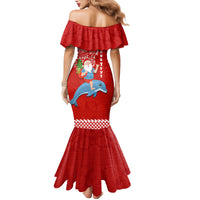 Custom Hawaii Mele Kalikimaka Family Matching Mermaid Dress and Hawaiian Shirt Santa Riding The DolPhin Mix Kakau Pattern Red Style LT03 - Polynesian Pride