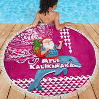 Hawaii Mele Kalikimaka Beach Blanket Santa Riding The DolPhin Mix Kakau Pattern Pink Style LT03 - Polynesian Pride