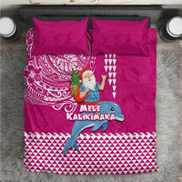 Hawaii Mele Kalikimaka Bedding Set Santa Riding The DolPhin Mix Kakau Pattern Pink Style LT03 Pink - Polynesian Pride