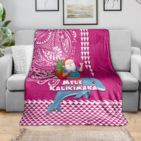 Hawaii Mele Kalikimaka Blanket Santa Riding The DolPhin Mix Kakau Pattern Pink Style LT03 - Polynesian Pride
