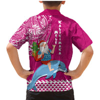 Hawaii Mele Kalikimaka Family Matching Mermaid Dress and Hawaiian Shirt Santa Riding The DolPhin Mix Kakau Pattern Pink Style LT03 - Polynesian Pride