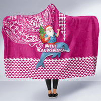 Hawaii Mele Kalikimaka Hooded Blanket Santa Riding The DolPhin Mix Kakau Pattern Pink Style LT03 - Polynesian Pride