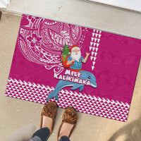 Hawaii Mele Kalikimaka Rubber Doormat Santa Riding The DolPhin Mix Kakau Pattern Pink Style LT03 - Polynesian Pride