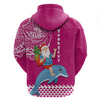 Custom Hawaii Mele Kalikimaka Hoodie Santa Riding The DolPhin Mix Kakau Pattern Pink Style LT03 - Polynesian Pride