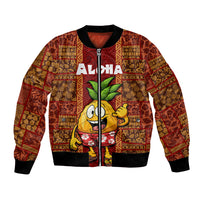 Hawaii Bomber Jacket Aloha Funny Pineapple Mix Kakau Hawaiian Tribal LT03 Unisex Red - Polynesian Pride
