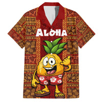 Hawaii Family Matching Long Sleeve Bodycon Dress and Hawaiian Shirt Aloha Funny Pineapple Mix Kakau Hawaiian Tribal LT03 Dad's Shirt - Short Sleeve Red - Polynesian Pride