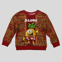 Hawaii Kid Ugly Christmas Sweater Aloha Funny Pineapple Mix Kakau Hawaiian Tribal LT03 Kid Red - Polynesian Pride