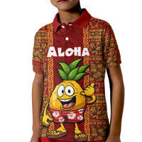 Hawaii Kid Polo Shirt Aloha Funny Pineapple Mix Kakau Hawaiian Tribal LT03 Kid Red - Polynesian Pride